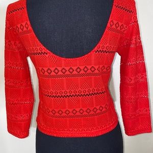 Forever 21 Red mesh See-through top 3/4 inch lenght sleeve size S . 97% polyeste